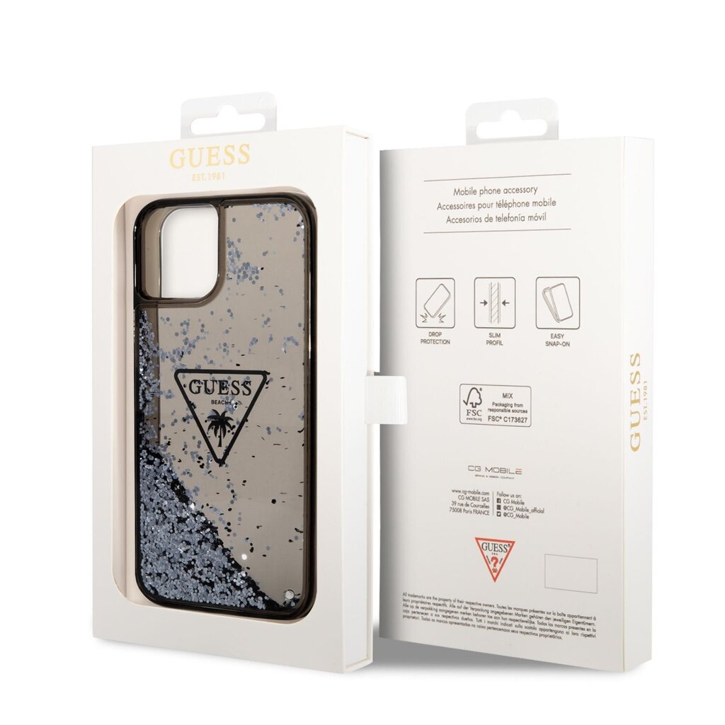 Guess PC/TPU Liquid Glitter Triangle Logo Case for iPhone 14 Plus Black hind ja info | Telefonide kaitsekaaned ja -ümbrised | hansapost.ee