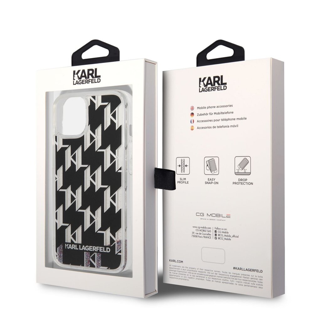 Karl Lagerfeld Monogram Liquid Glitter Case for iPhone 14 Plus Black цена и информация | Telefonide kaitsekaaned ja -ümbrised | hansapost.ee
