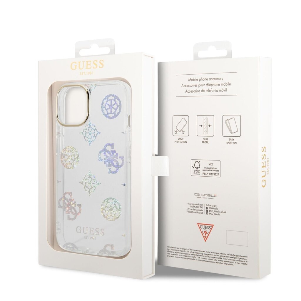 Guess PC/TPU Peony Glitter Case for iPhone 14 White цена и информация | Telefonide kaitsekaaned ja -ümbrised | hansapost.ee