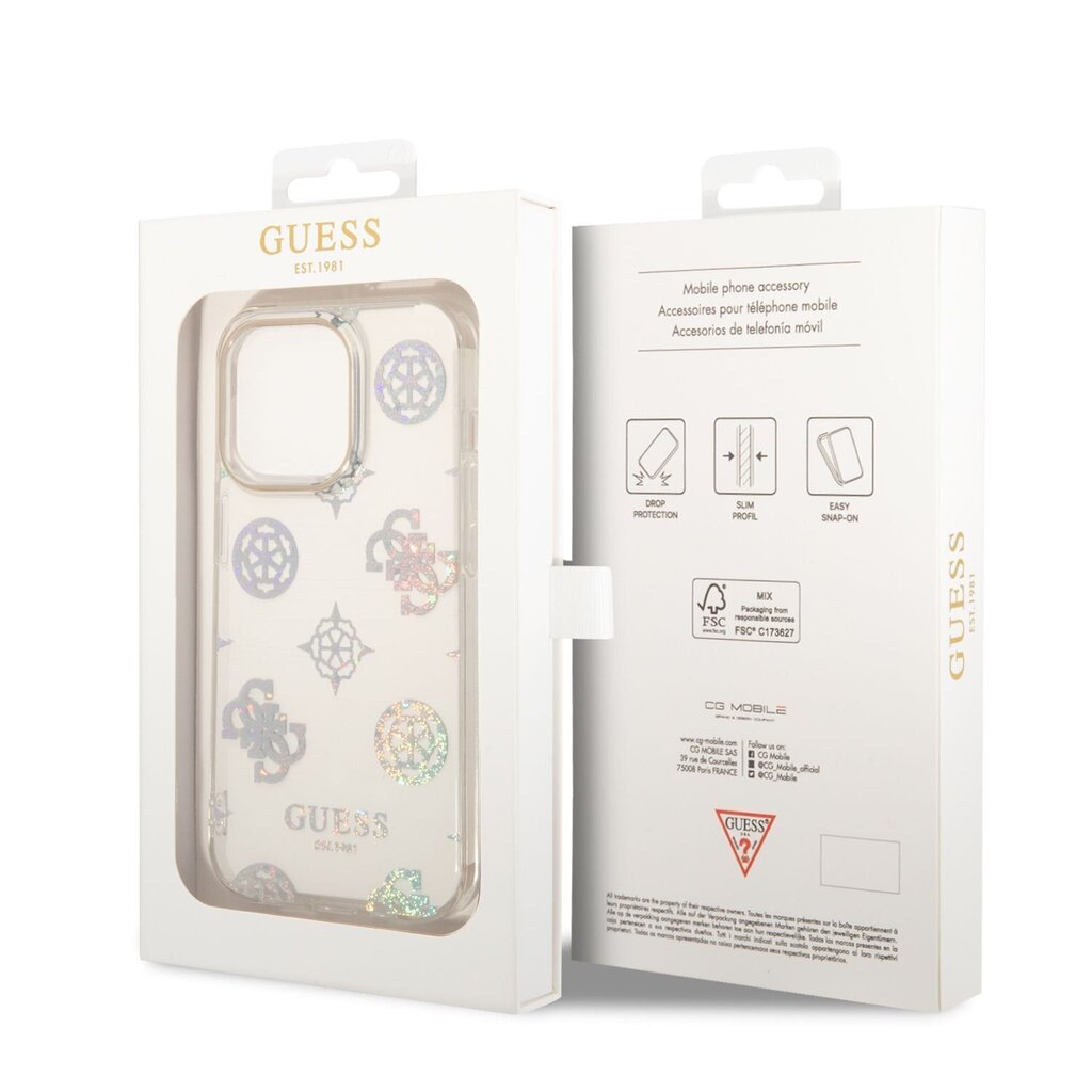 Guess PC/TPU Peony Glitter Case for iPhone 14 Pro White цена и информация | Telefonide kaitsekaaned ja -ümbrised | hansapost.ee