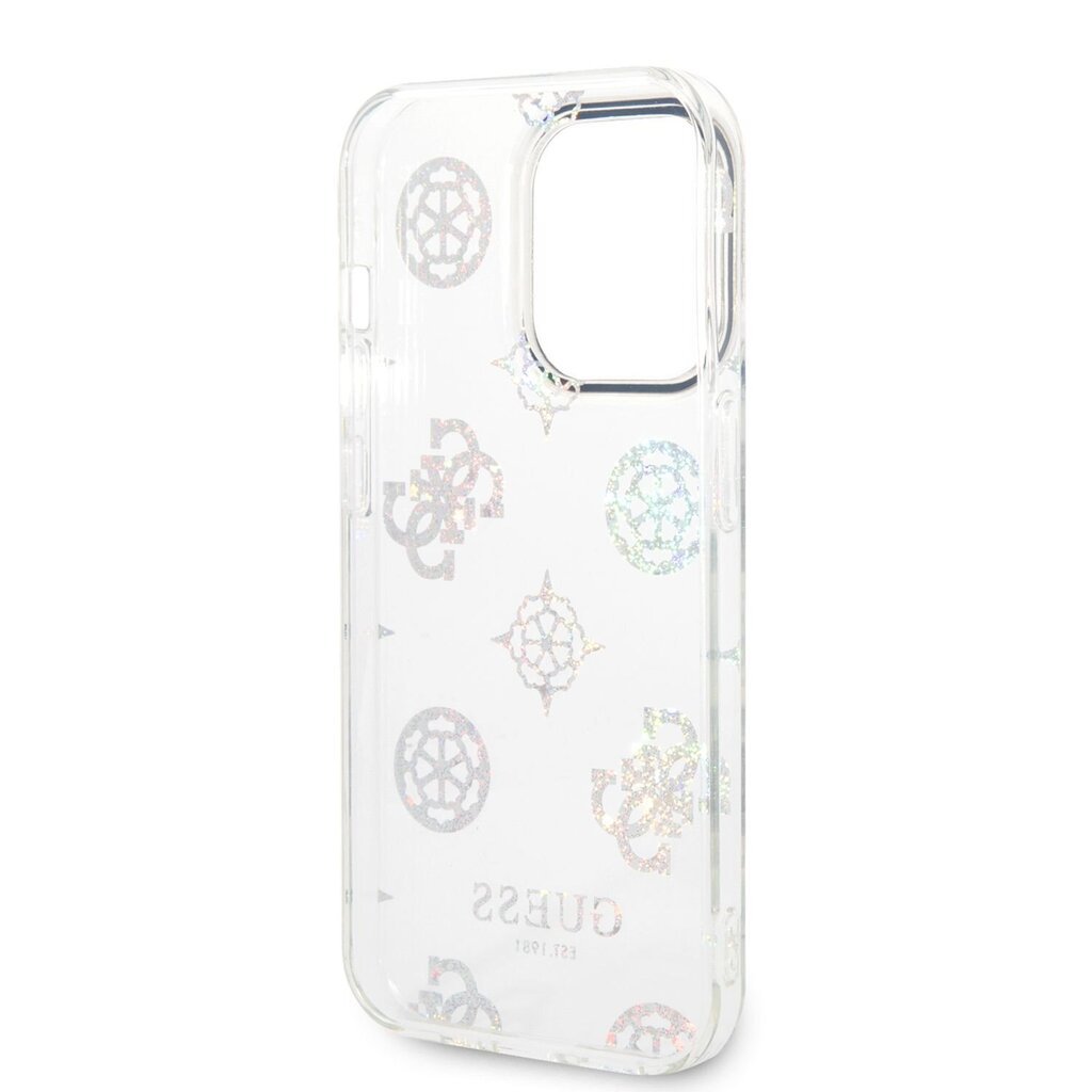 Guess PC/TPU Peony Glitter Case for iPhone 14 Pro White hind ja info | Telefonide kaitsekaaned ja -ümbrised | hansapost.ee