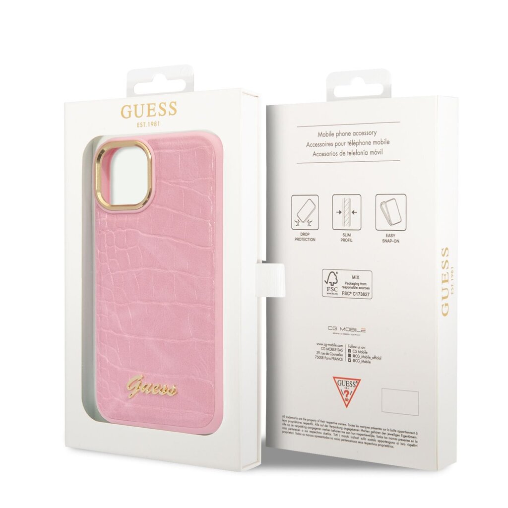 Guess PU Croco with Metal Camera Outline Case for iPhone 14 Plus Pink цена и информация | Telefonide kaitsekaaned ja -ümbrised | hansapost.ee