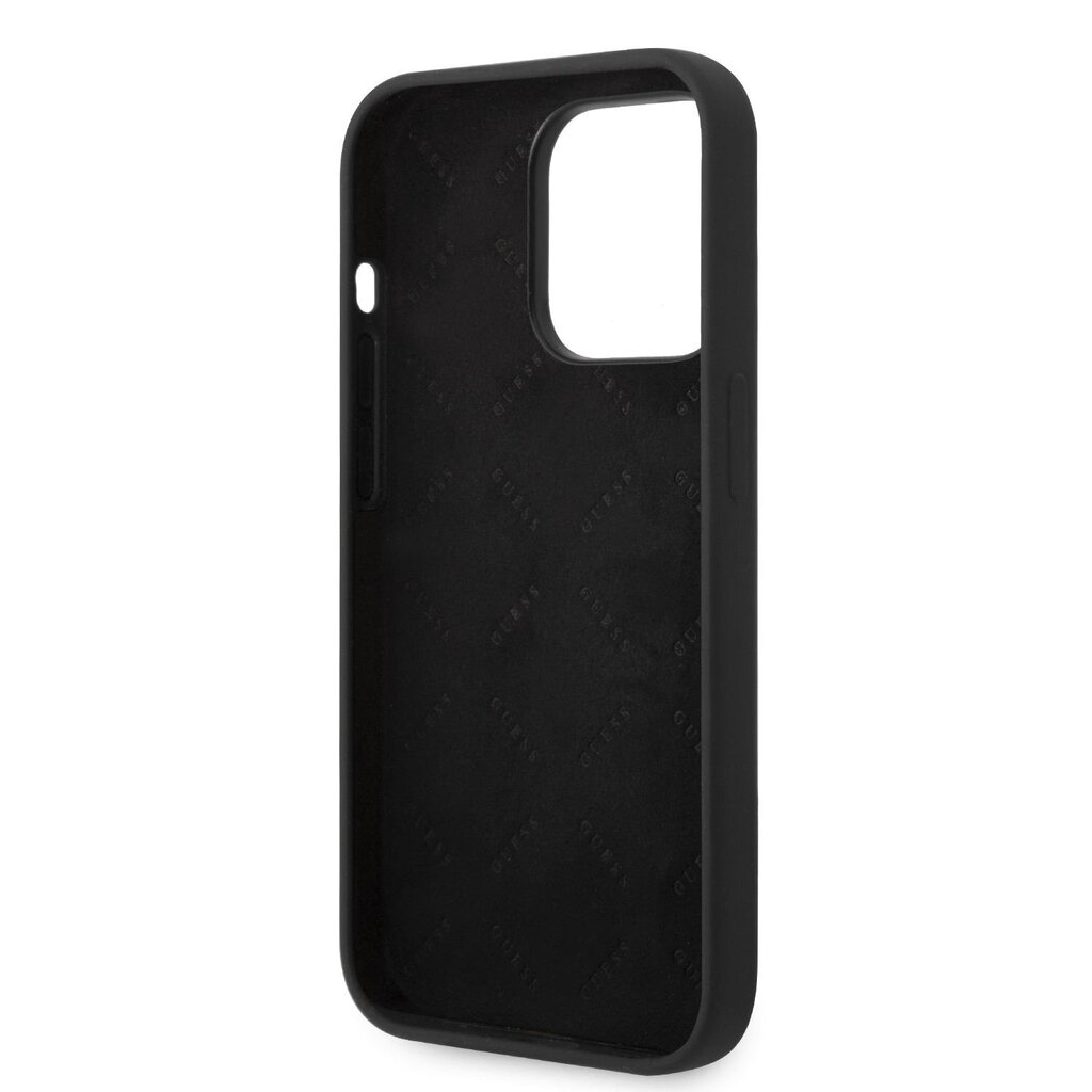 Guess Liquid Silicone Metal Logo Case for iPhone 14 Pro Black цена и информация | Telefonide kaitsekaaned ja -ümbrised | hansapost.ee