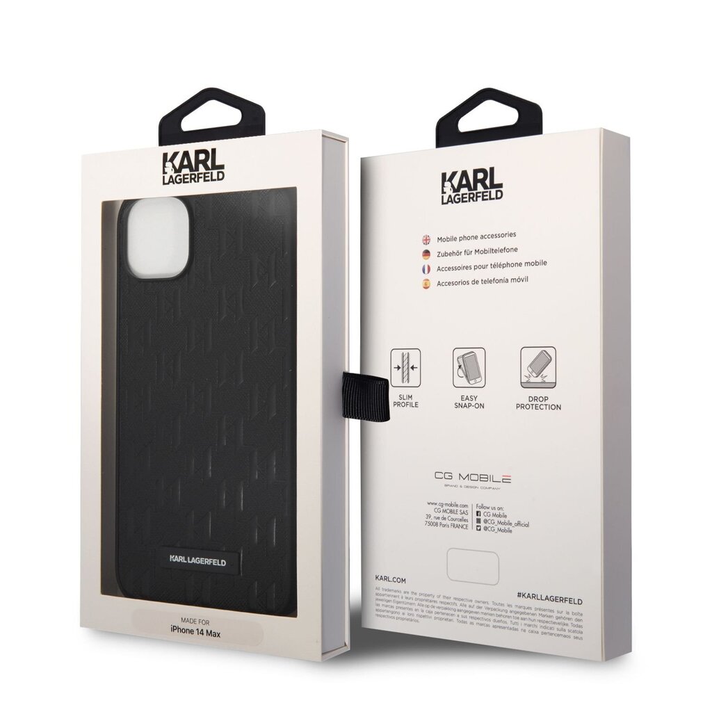 Telefoniümbris Karl Lagerfeld Saffiano Monogram -iPhone 14 Plus must hind ja info | Telefonide kaitsekaaned ja -ümbrised | hansapost.ee