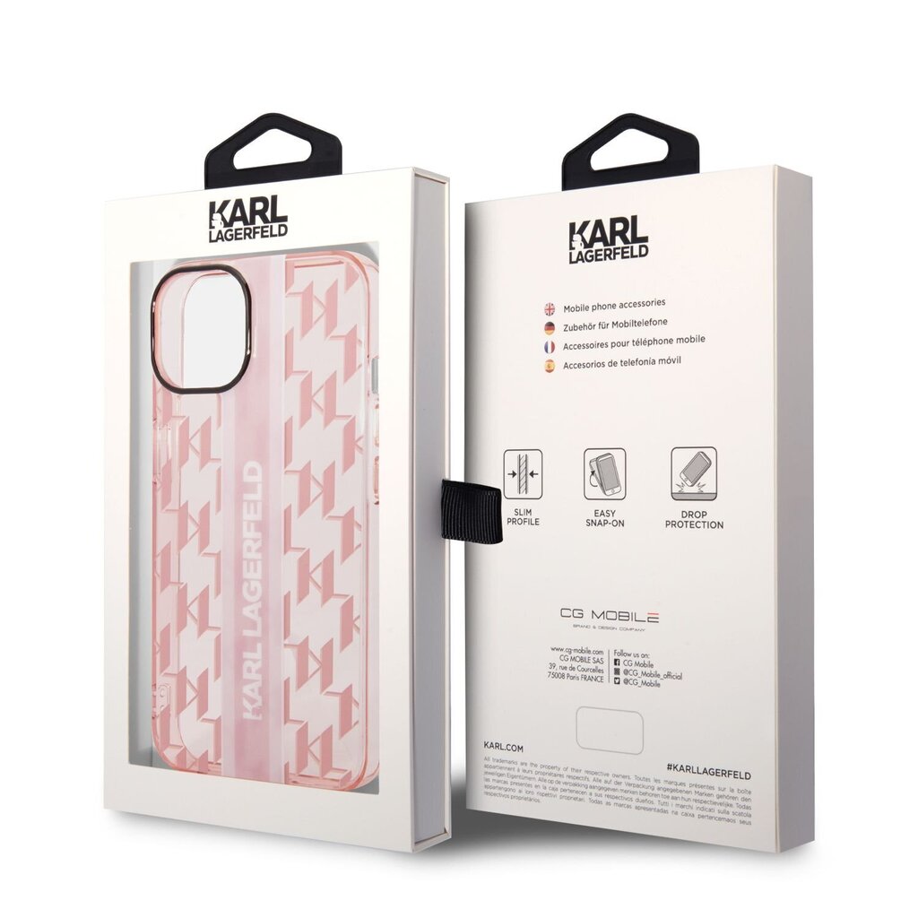 Telefoniümbris Karl Lagerfeld Monogram Vertical Stripe - iPhone 14 Plus, roosa hind ja info | Telefonide kaitsekaaned ja -ümbrised | hansapost.ee