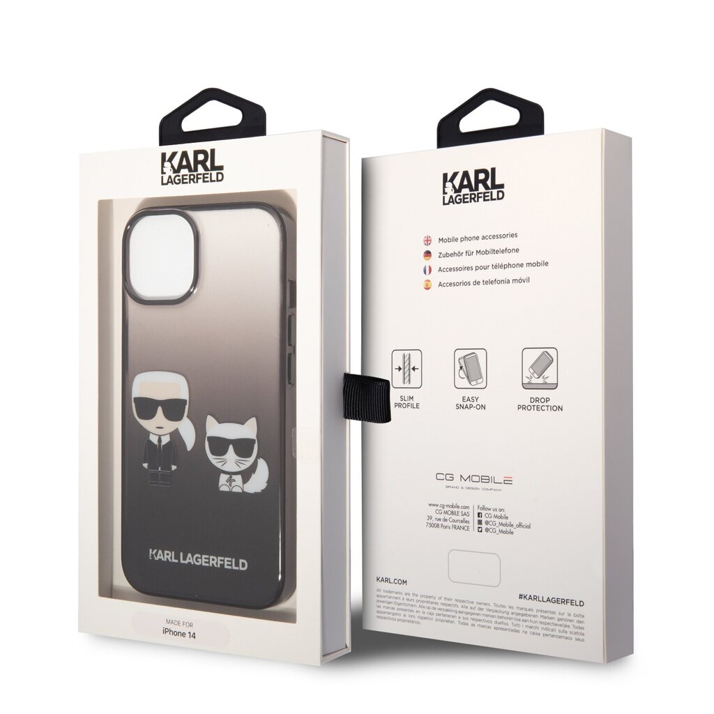 Karl Lagerfeld Gradient Karl and Choupette Case for iPhone 14 Black hind ja info | Telefonide kaitsekaaned ja -ümbrised | hansapost.ee