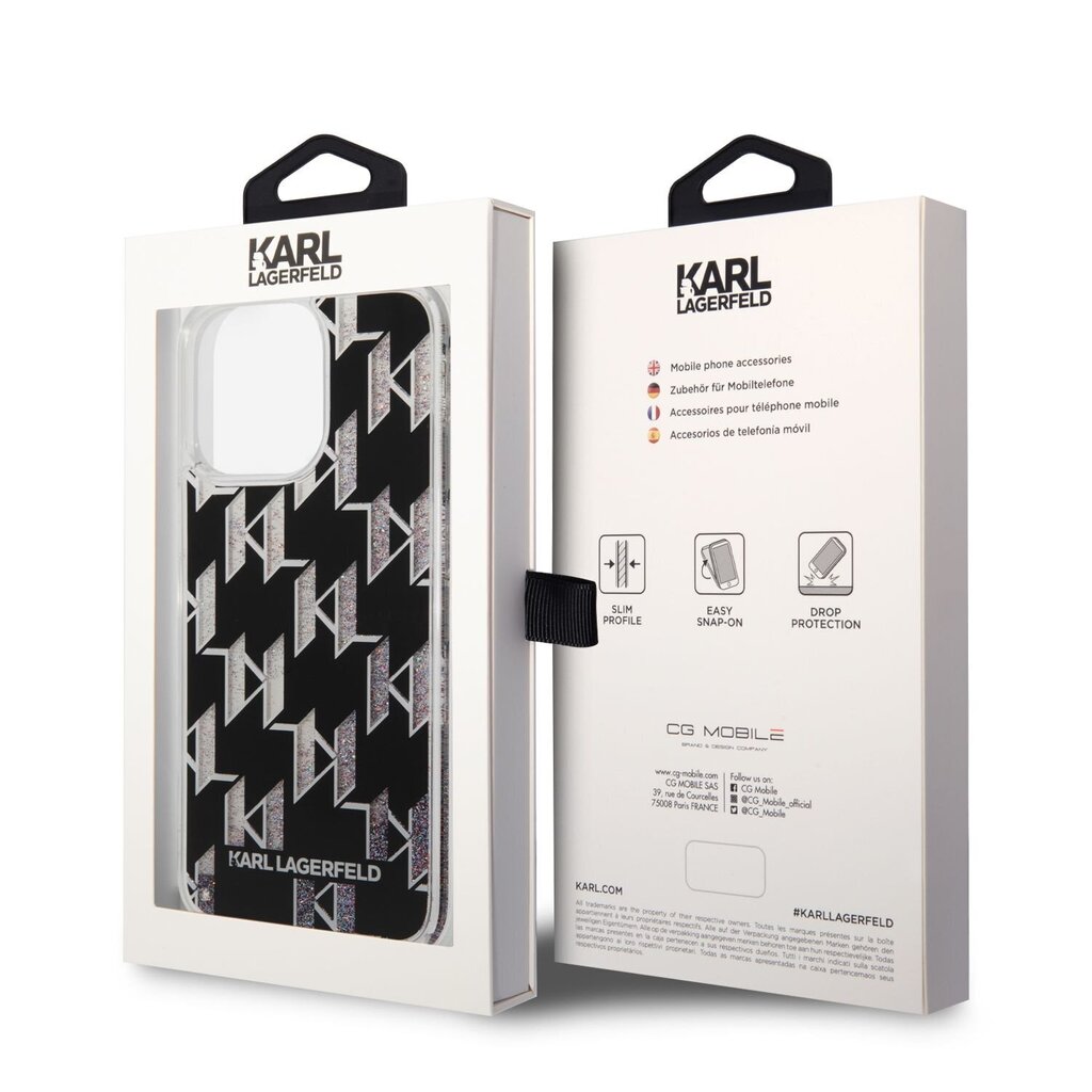 Karl Lagerfeld Monogram Liquid Glitter Case for iPhone 14 Pro Max Black hind ja info | Telefonide kaitsekaaned ja -ümbrised | hansapost.ee