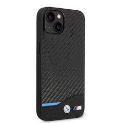 BMW M PU Carbon Blue Line Case for iPhone 14 Black цена и информация | Чехлы для телефонов | hansapost.ee