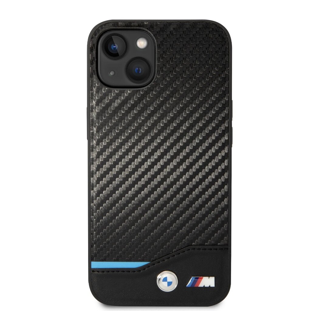 BMW M PU Carbon Blue Line Case for iPhone 14 Plus Black цена и информация | Telefonide kaitsekaaned ja -ümbrised | hansapost.ee