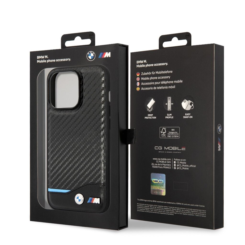 BMW M PU Carbon Blue Line Case for iPhone 14 Pro Max Black цена |  hansapost.ee