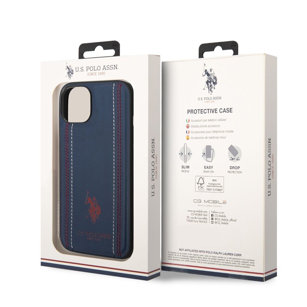 U.S. Polo PU Leather Stitched Lines Case for iPhone 14 Navy hind ja info | Telefonide kaitsekaaned ja -ümbrised | hansapost.ee