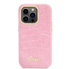 Guess PU Croco with Metal Camera Outline Case for iPhone 14 Pro Pink hind ja info | Telefonide kaitsekaaned ja -ümbrised | hansapost.ee