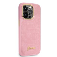 Guess PU Croco with Metal Camera Outline Case for iPhone 14 Pro Pink hind ja info | Telefonide kaitsekaaned ja -ümbrised | hansapost.ee