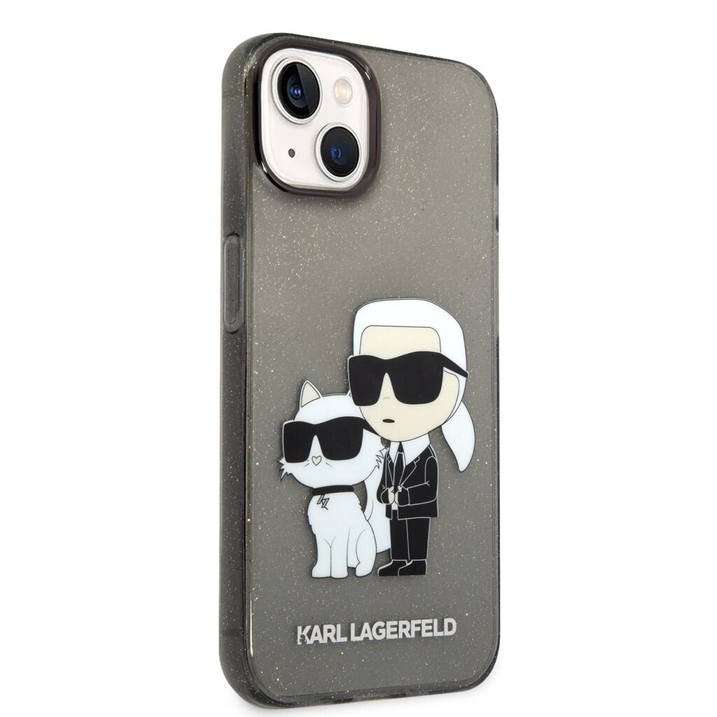 Karl Lagerfeld IML Glitter Karl and Choupette NFT Case for iPhone 14 Black цена и информация | Telefonide kaitsekaaned ja -ümbrised | hansapost.ee