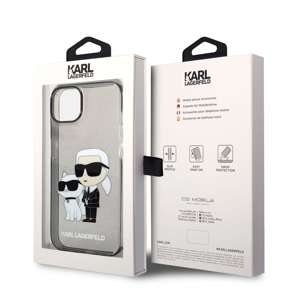 Karl Lagerfeld IML Glitter Karl and Choupette NFT Case for iPhone 14 Black цена и информация | Telefonide kaitsekaaned ja -ümbrised | hansapost.ee
