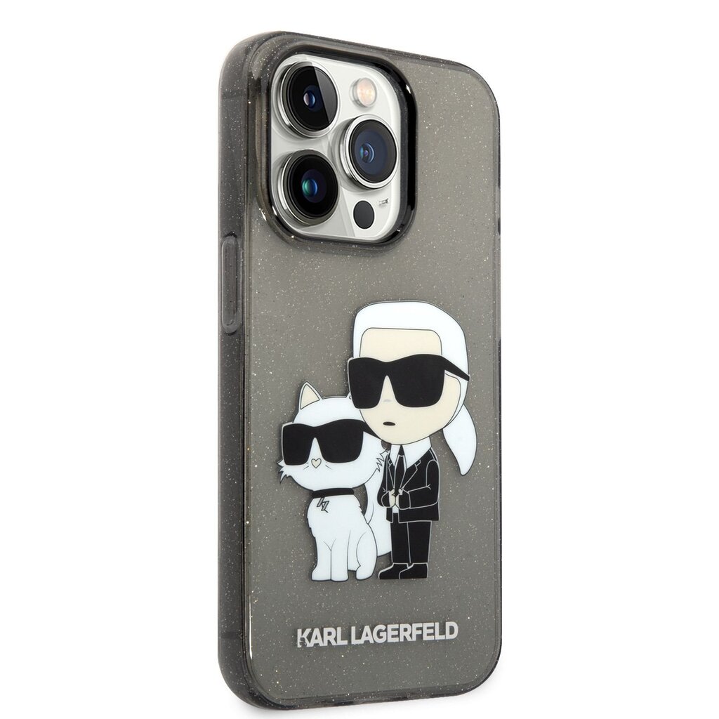 Karl Lagerfeld IML Glitter Karl and Choupette NFT Case for iPhone 14 Pro Black цена и информация | Telefonide kaitsekaaned ja -ümbrised | hansapost.ee