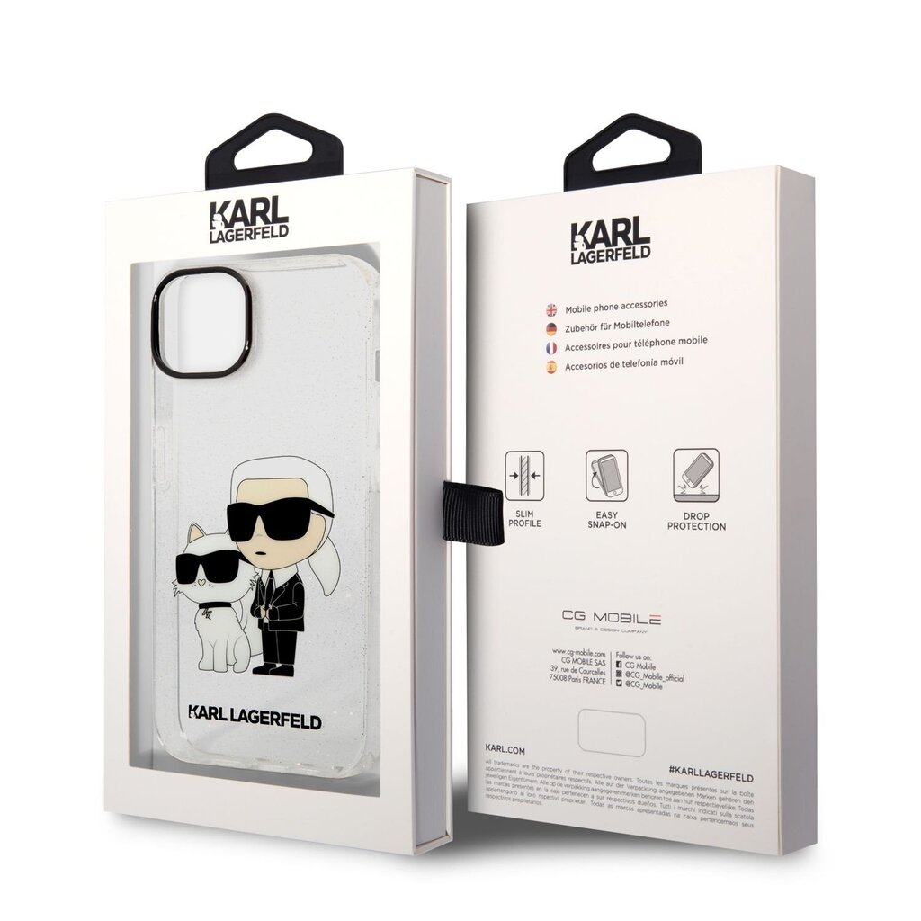 Karl Lagerfeld IML Glitter Karl and Choupette NFT Case for iPhone 14 Transparent hind ja info | Telefonide kaitsekaaned ja -ümbrised | hansapost.ee