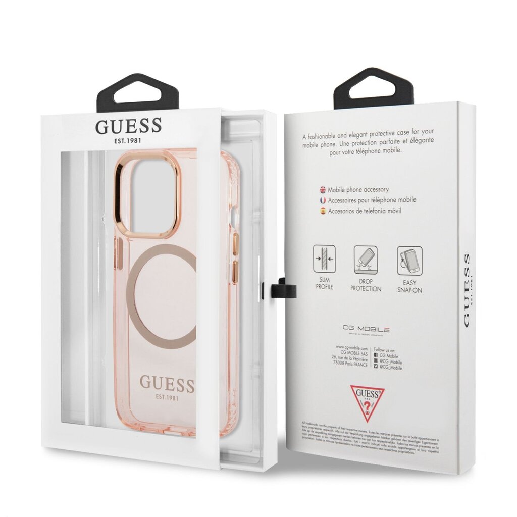 Guess Translucent MagSafe Compatible Case for iPhone 13 Pro Pink hind ja info | Telefonide kaitsekaaned ja -ümbrised | hansapost.ee
