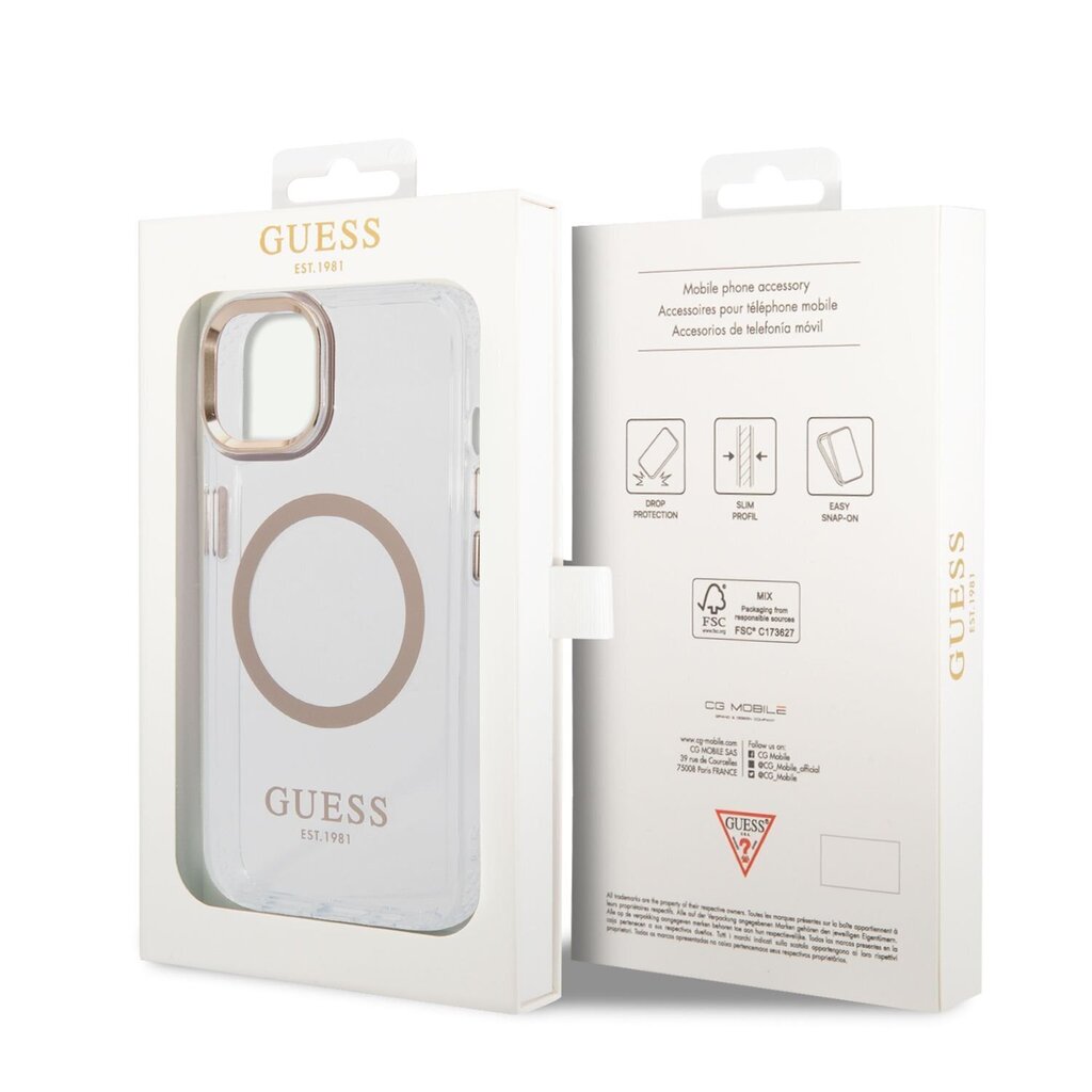 Guess Transparent MagSafe Compatible Case for iPhone 14 Plus Gold цена и информация | Telefonide kaitsekaaned ja -ümbrised | hansapost.ee