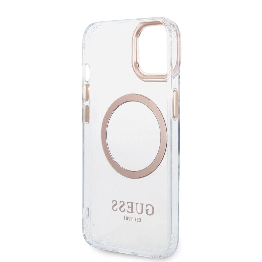 Guess Transparent MagSafe Compatible Case for iPhone 14 Plus Gold цена и информация | Telefonide kaitsekaaned ja -ümbrised | hansapost.ee