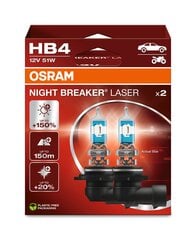 Автомобильные лампочки OSRAM Night Breaker Laser (Next Generation) HB4, 51W цена и информация | Автомобильная ксеноновая лампа D2R 6000К (Китай) | hansapost.ee