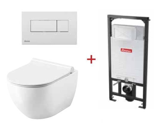 WC komplekt Ravak: WC varjatud raam + klosett Rimoff+ nupp + Soft Close kaas цена и информация | WС-potid | hansapost.ee