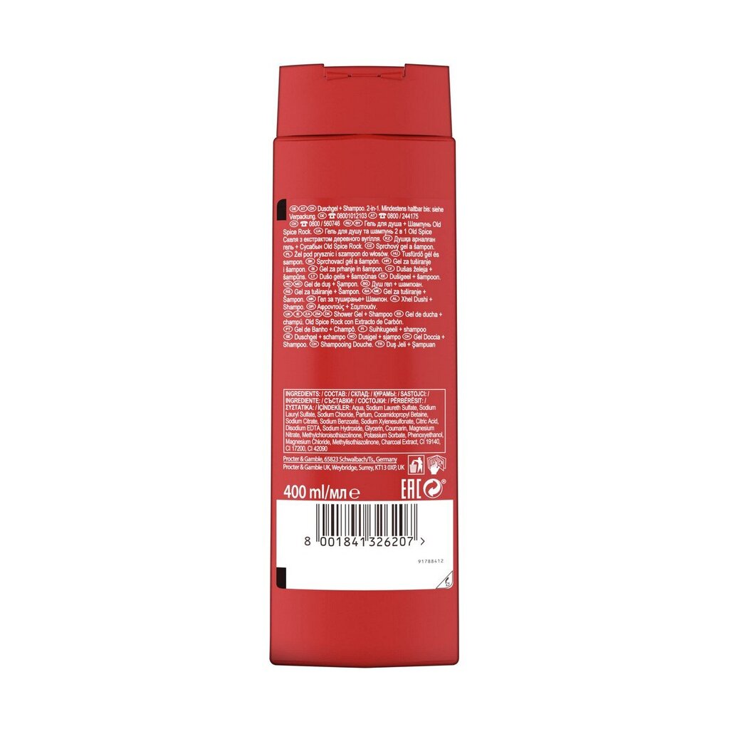 Kaks ühes geel ja šampoon Old Spice Rock With Charcoal (400 ml) цена и информация | Šampoonid | hansapost.ee