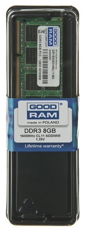 GOODRAM SO-DIMM DDR3 8192MB PC1600 CL11 512x8 1,35V hind ja info | Operatiivmälu | hansapost.ee