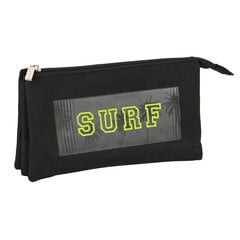 Kolme tõmblukuga pliiatsikarp Safta Surf Must (22 x 12 x 3 cm) hind ja info | Kirjatarvikud | hansapost.ee