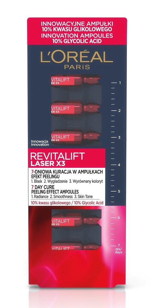 L'Oréal Paris Revitalift Laser – koorivad ampullid, 7-päevane hooldus, 7 x 1 ml цена и информация | Näoõlid, ampullid ja seerumid | hansapost.ee