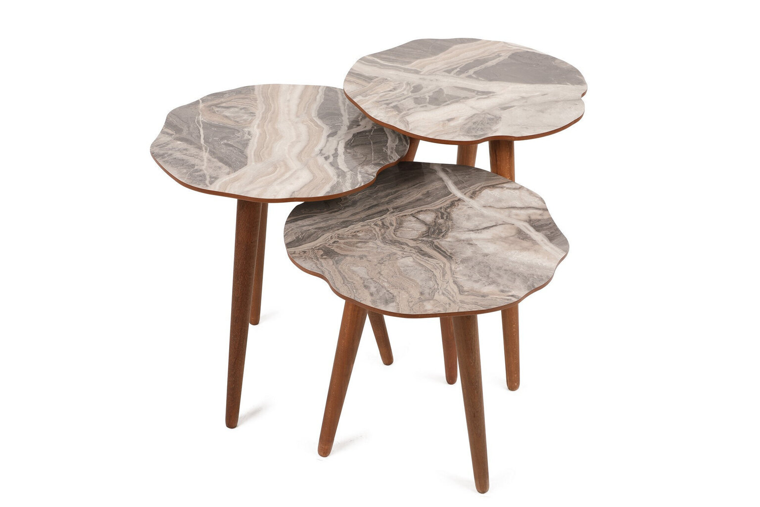 3-laua komplekt Kalune Design Qubec, pruun/hall hind ja info | Diivanilauad | hansapost.ee