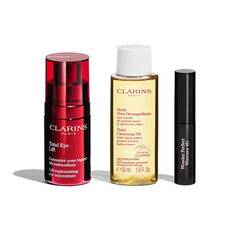 Näonahahoolduskomplekt Clarins Clarins Total Eye Lift: Silmakreem, 15 ml + puhastusõli, 50 ml + ripsmetušš, 3 ml + kosmeetikakott hind ja info | Silmakreemid ja seerumid | hansapost.ee