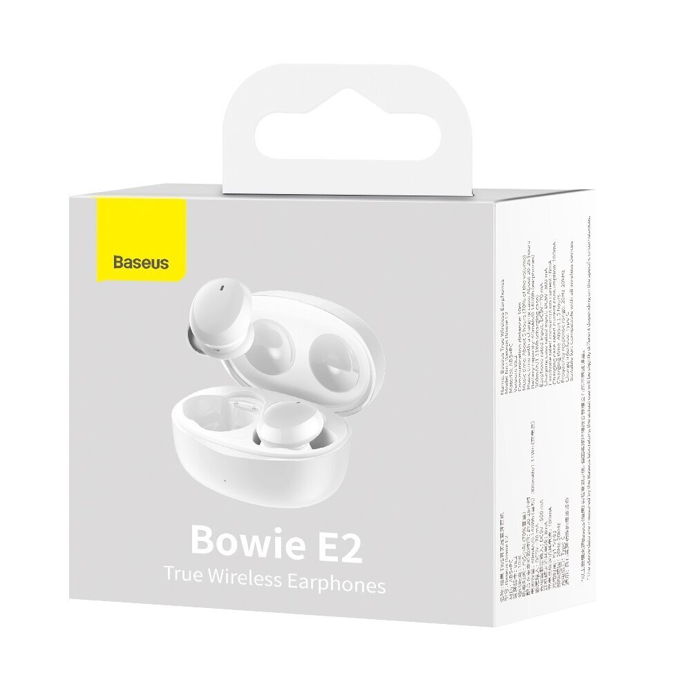 Baseus Bowie E2, TWS, Bluetooth 5.2, Waterproof, IP55, White (NGTW090002) цена и информация | Kõrvaklapid | hansapost.ee