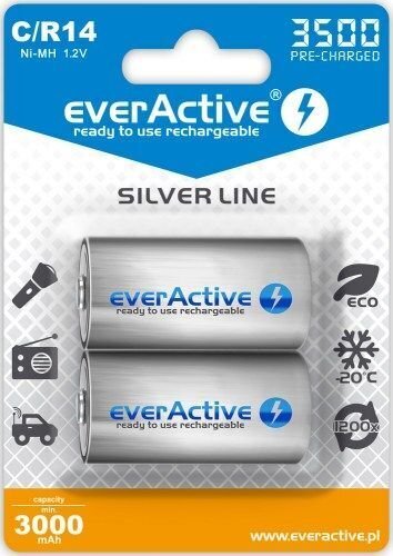 EverActive Silver Line Ready to Use 3500mAh C aku, 2 tk цена и информация | Patareid | hansapost.ee