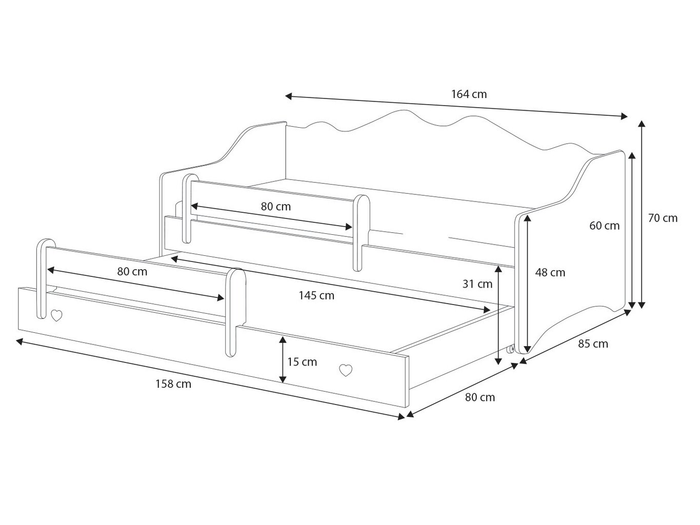 Lastevoodi ADRK Furniture Emka II, 160x80cm, koos madratsiga цена и информация | Lastevoodid | hansapost.ee