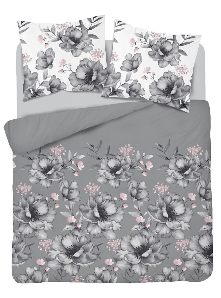 Puuvillane voodipesu koos suurte hallide lilledega, 200x220 cm. цена и информация | Voodipesukomplektid | hansapost.ee