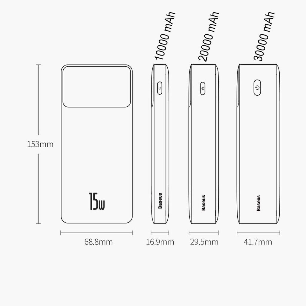 Baseus Bipow 10000mAh 15W + USB-A - Micro USB 0.25m (PPBD050001) hind ja info | Akupangad | hansapost.ee