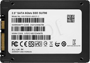 ADATA Ultimate SU700 (ASU700SS-480GT-C), 480GB цена и информация | Внутренние жёсткие диски (HDD, SSD, Hybrid) | hansapost.ee