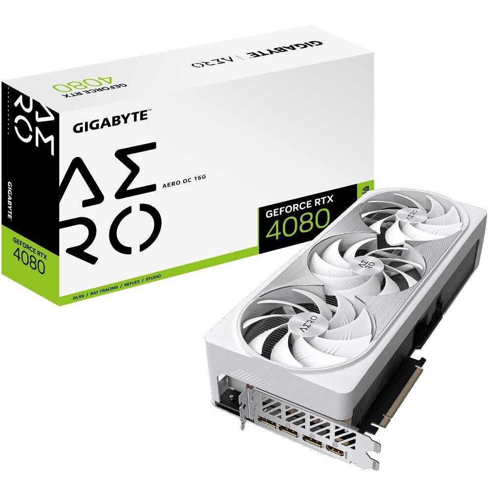 Gigabyte NVIDIA GeForce RTX 4080, 16 GB|GDDR6X|256 bit|PCIE 4.0 16x|GPU 2505 MHz|1xHDMI|3xDisplayPort|GV-N4080AEROOC-16GD1.0 цена и информация | Videokaardid | hansapost.ee