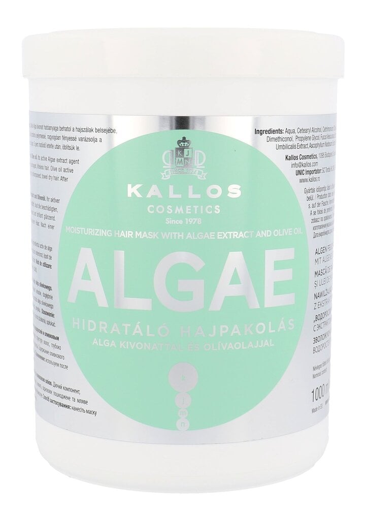 Juuksemask kuivadele juustele Kallos Algae Moisturizing, 1000 ml hind ja info | Juuksemaskid, õlid ja seerumid | hansapost.ee