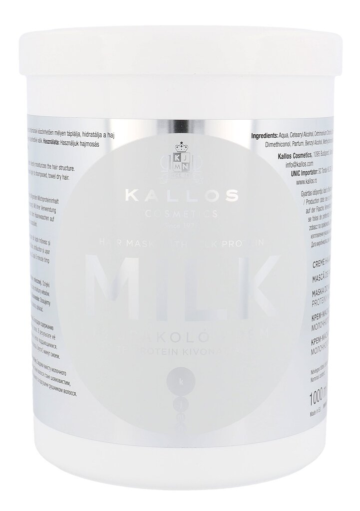 Mask kuivadele juustele Kallos Milk 1000 ml hind ja info | Juuksemaskid, õlid ja seerumid | hansapost.ee