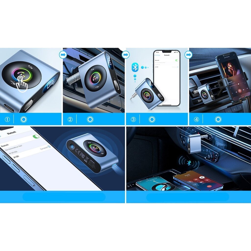 Joyroom car Bluetooth 5.3 transmitter and hands-free kit for AUX 3.5mm mini jack port (JR-CB1) hind ja info | Mobiiltelefonide kaablid | hansapost.ee