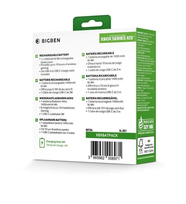 BigBen Battery Pack 1400MaH Xbox Series S|X цена и информация | Mängupuldid | hansapost.ee