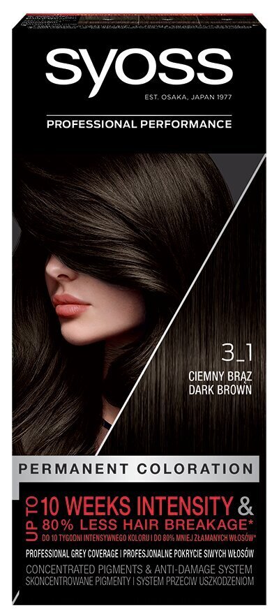 Syoss Color juuksevärv 3-1 Tumepruun hind ja info | Juuksevärvid | hansapost.ee