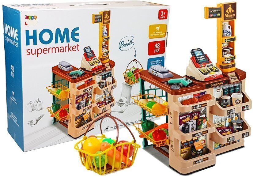 Mängupood kassaaparaadi, korvi ja tarvikutega "Home Supermarket" hind ja info | Mänguasjad tüdrukutele | hansapost.ee