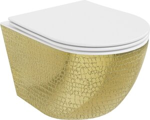 WC-pott Mexen Lena Rimless Slim Duroplast koos aeglaselt sulguva kaanega, White/Gold pattern цена и информация | Унитазы | hansapost.ee