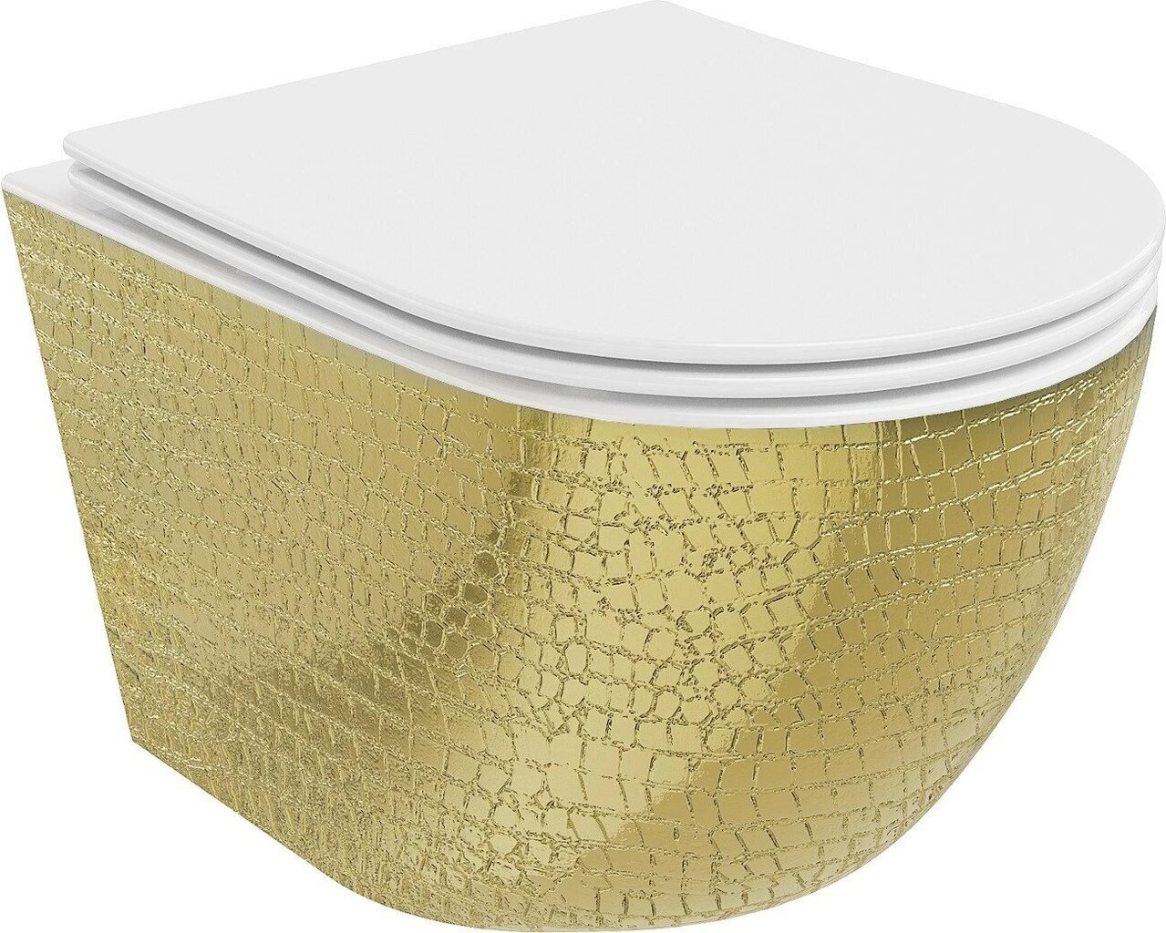 WC-pott Mexen Lena Rimless Slim Duroplast koos aeglaselt sulguva kaanega, White/Gold pattern цена и информация | WС-potid | hansapost.ee