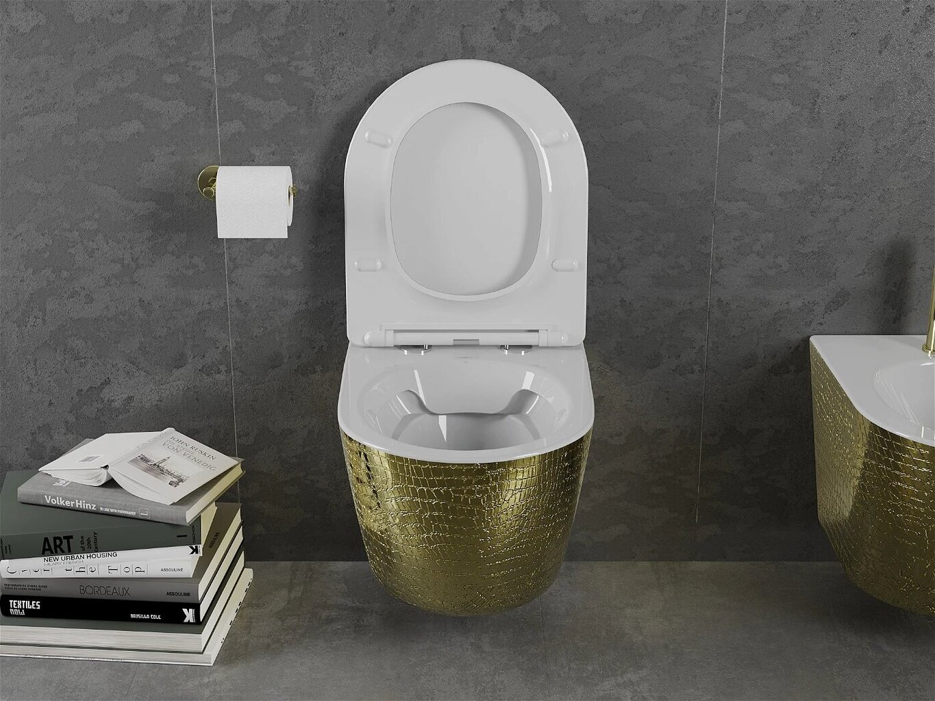 WC-pott Mexen Lena Rimless Slim Duroplast koos aeglaselt sulguva kaanega, White/Gold pattern hind ja info | WС-potid | hansapost.ee