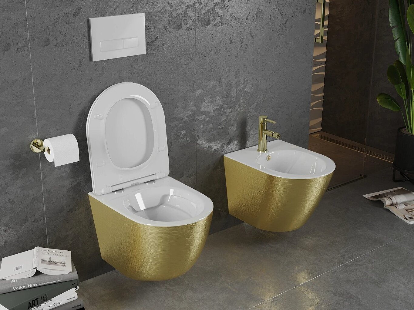 WC-pott Mexen Lena Rimless Slim Duroplast koos aeglaselt sulguva kaanega, White/Gold lines hind ja info | WС-potid | hansapost.ee