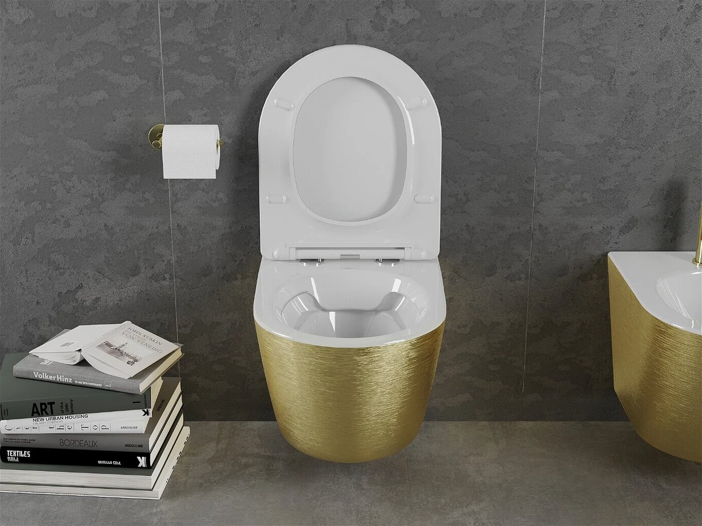 WC-pott Mexen Lena Rimless Slim Duroplast koos aeglaselt sulguva kaanega, White/Gold lines hind ja info | WС-potid | hansapost.ee